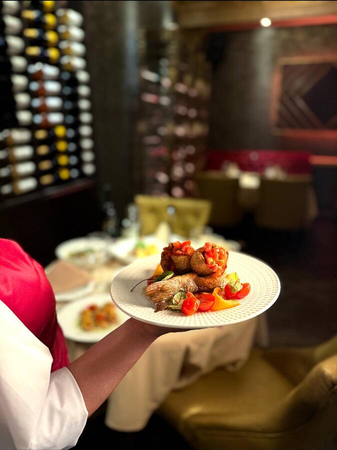 Plated dish served in a restaurant dining room